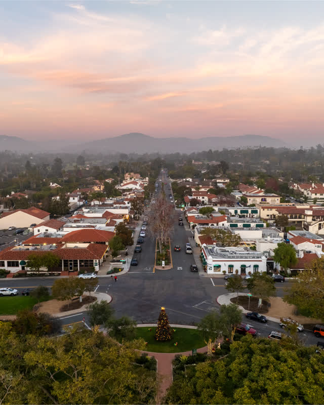 Aerial view of the downtown streets, homes and the buildings at Covenant.
