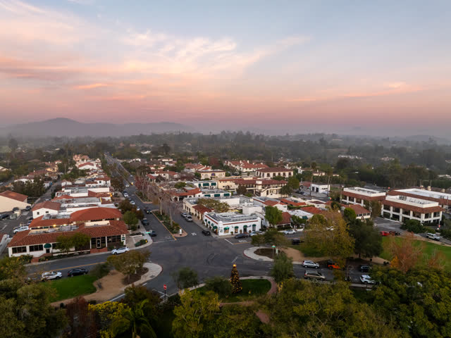 Aerial view of the downtown streets, homes and the buildings at Covenant.