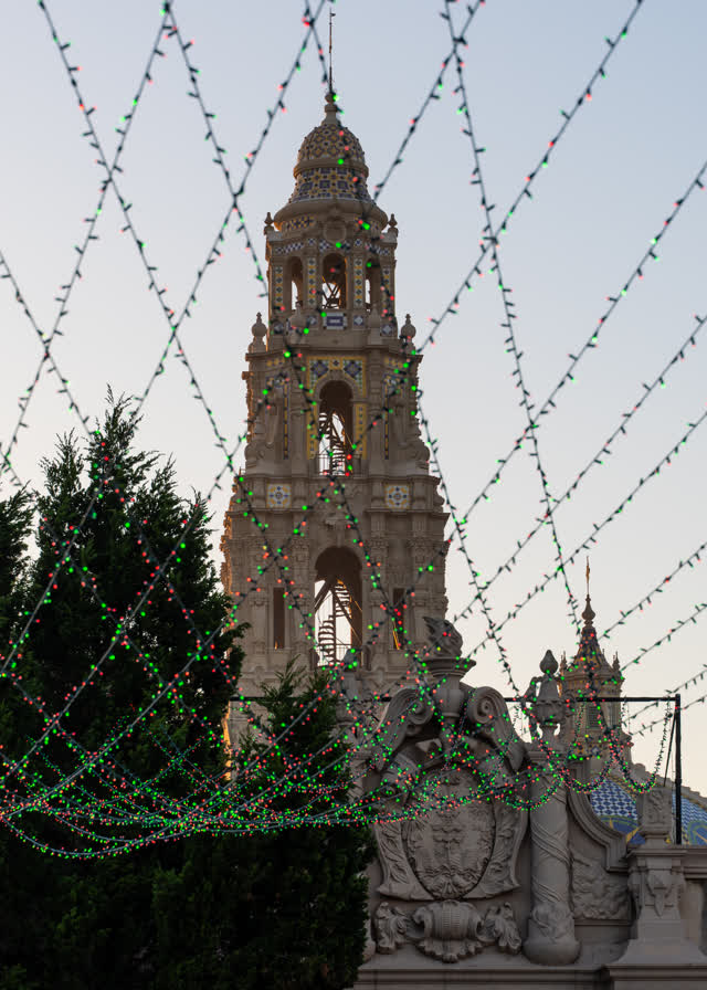 A park, the buildings and open country in Balboa Park.