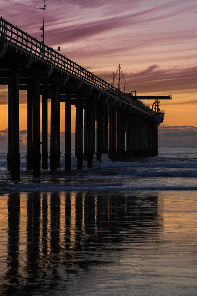 The beach, the pier and the ocean at La Jolla Shores.