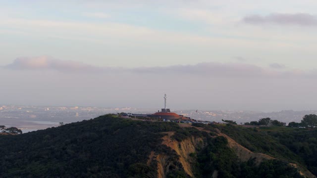 Low aerial view of the cliffs and open country at Mount Soledad.