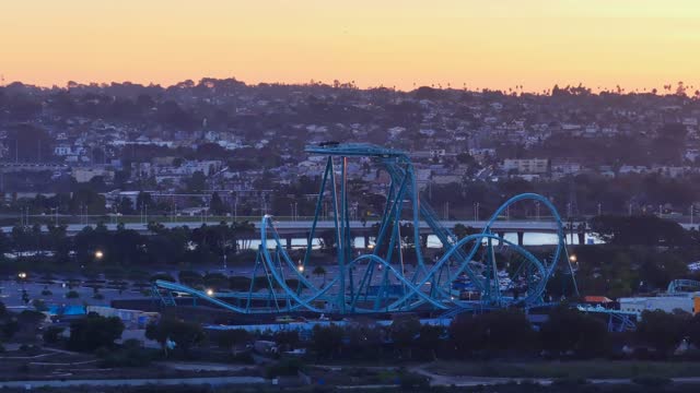 Aerial view of the country inland, homes and traffic in Mission Bay.