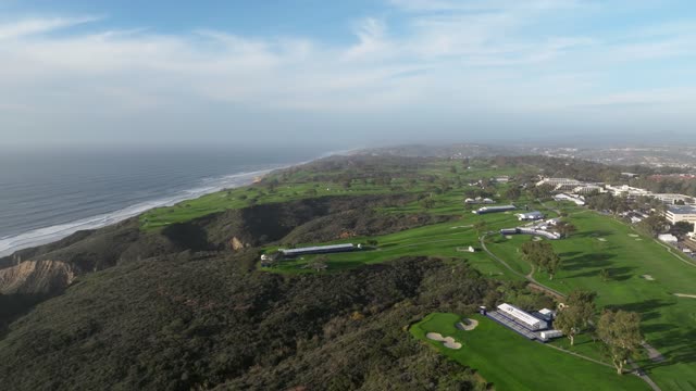 Aerial view of the cliffs, the ocean and open country at Black’s Beach.