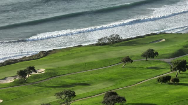 Aerial footage over Torrey Pines Golf in La Jolla San Diego