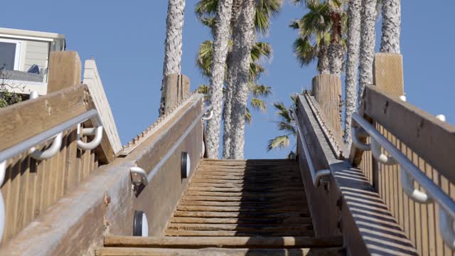 A residential street, palm trees and the buildings at Leucadia.