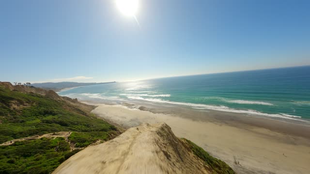 Aerial view of the cliffs, the ocean and the beach at Black’s Beach.