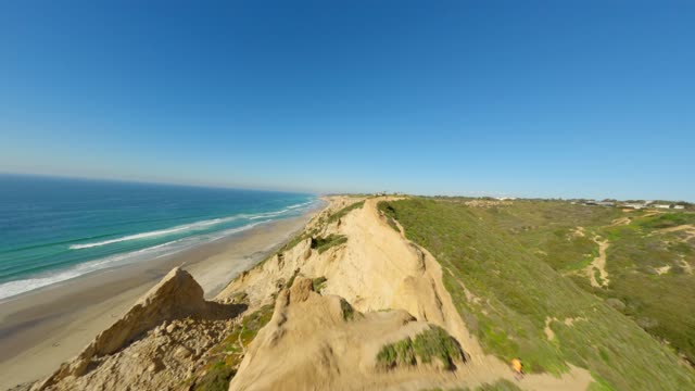 Aerial view of the cliffs, the ocean and the beach at Black’s Beach.