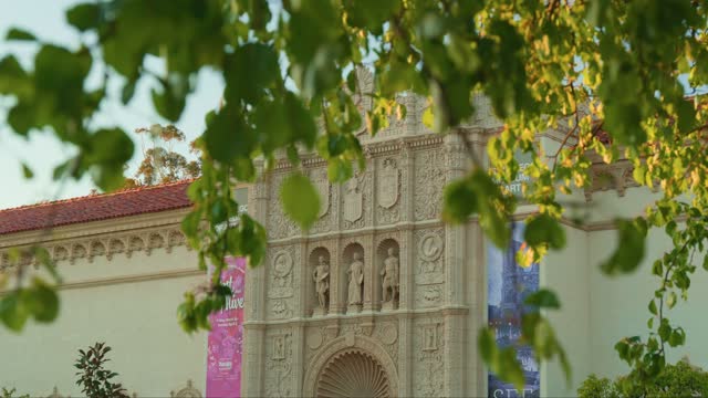 A park, the buildings and open country in Balboa Park.
