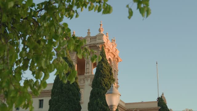 A park, the buildings and open country in Balboa Park.