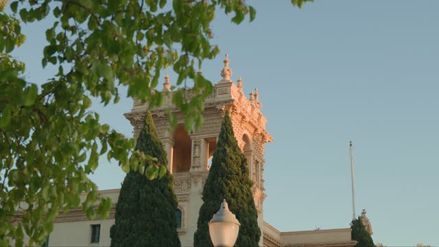 A park, the buildings and open country in Balboa Park.