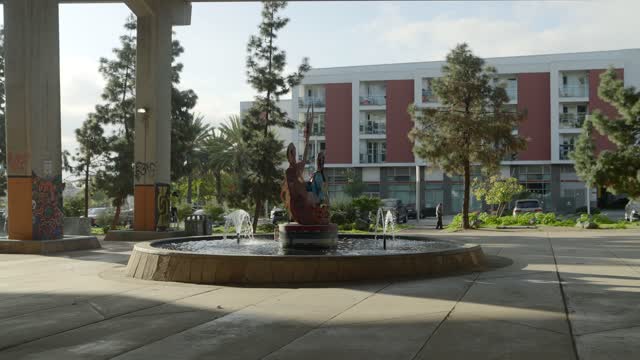 The downtown streets, palm trees and the buildings in Barrio Logan.