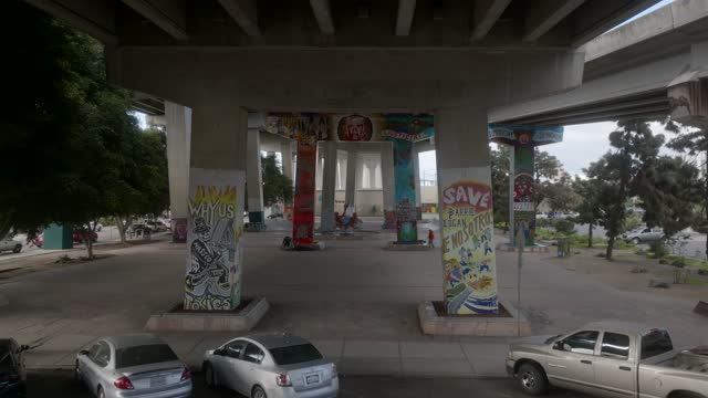The downtown streets, the bridge and the buildings in Barrio Logan.