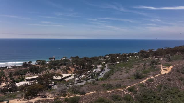 Aerial view of the cliffs, the ocean and the beach at Black’s Beach.