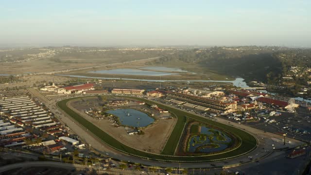Aerial view of the country inland, homes and traffic in Del Mar.