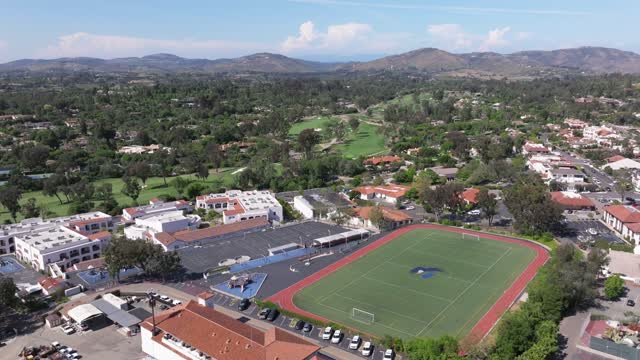 Aerial view of the country inland, homes and the buildings at Covenant.