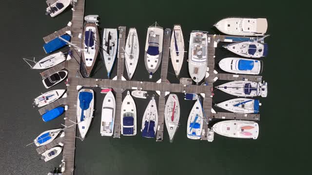 Aerial view of the harbor, boats and the bay at Glorietta Bay.