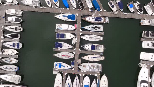 Aerial view of the harbor, boats and the bay at Glorietta Bay.