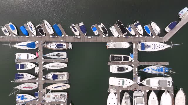 Aerial view of the harbor, boats and the bay at Glorietta Bay.