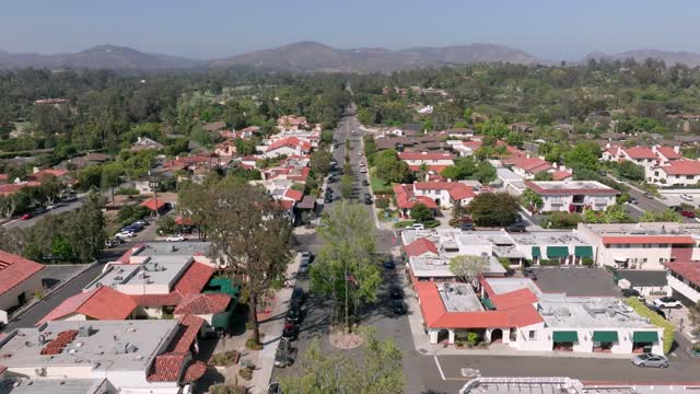Aerial view of the country inland, homes and the buildings in Rancho Santa Fe.