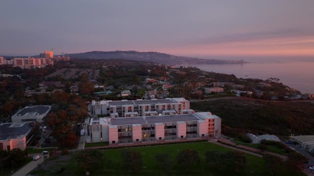 Aerial view of a residential street, the ocean and homes at Black’s Beach.