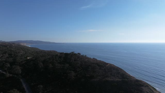Aerial view of the cliffs, the ocean and open country at Torrey Pines.