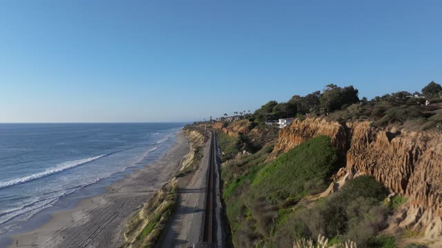 Aerial view of the cliffs, the ocean and the beach in Del Mar.