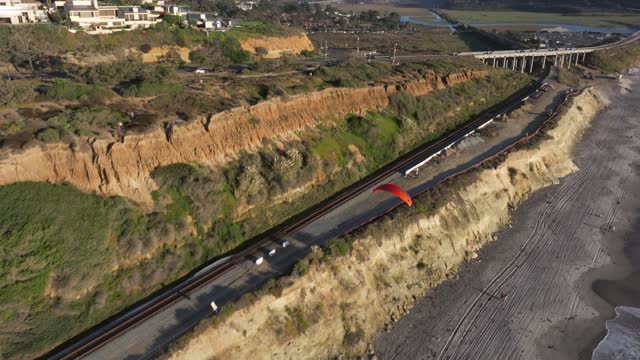 Aerial view of the cliffs, the bridge and the ocean in Del Mar.