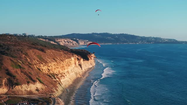 Aerial view of the cliffs, the ocean and the beach at Torrey Pines.