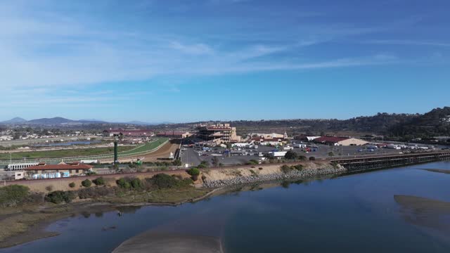 Aerial view of the country inland, the buildings and traffic in Del Mar.