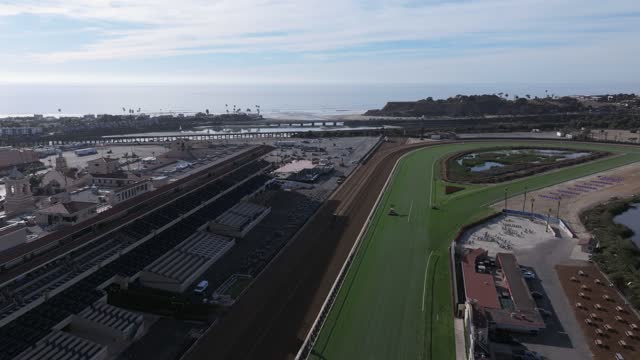 Aerial view of the country inland, the ocean and the buildings in Del Mar.