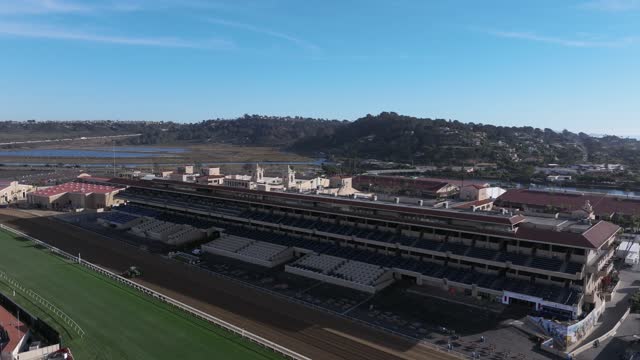 Aerial view of the country inland, the buildings and traffic in Del Mar.