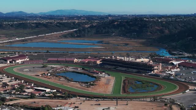 Aerial view of the country inland, the buildings and traffic in Del Mar.