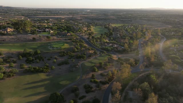 Aerial view of the country inland, homes and the buildings in Santaluz.