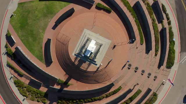 Aerial view of a park, the buildings and open country at Mount Soledad.