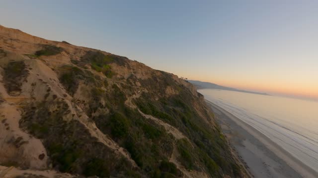 Aerial view of the cliffs, the ocean and the beach at Black’s Beach.