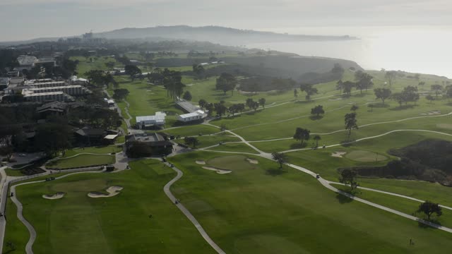 Aerial view of the country inland, the ocean and the cliffs at Torrey Pines.