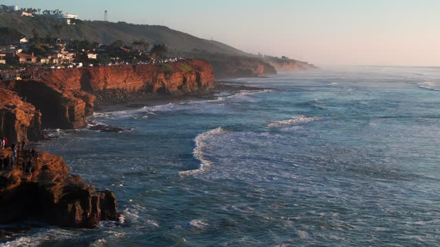 Aerial Drone footage of Sunset Cliffs Natural Park in Point Loma on a Beautiful Afternoon