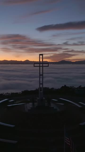 Low aerial view of the cliffs and open country at Mount Soledad.